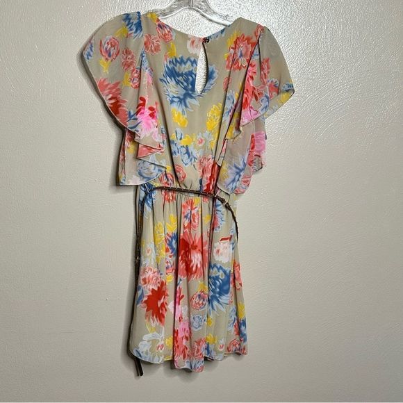 MARGO & Sebastian Tan Spring Floral Flowy Dress Size Medium - Picture 2 of 8